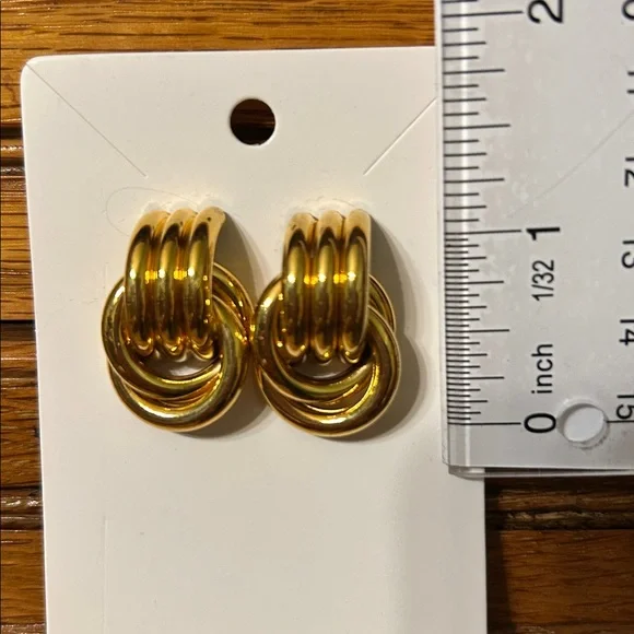 Gold-Tone Loop Ring Earrings Vintage - Picture 3 of 4